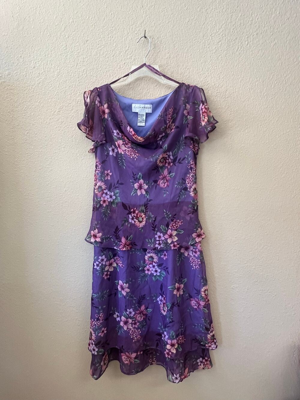 Vintage 90s Sag Harbor purple floral dress size 12